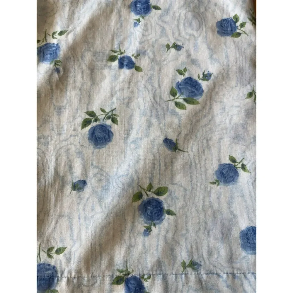Vintage Cannon Royal Family Percale Full Flat Top Sheet Blue Floral Roses 81X104
